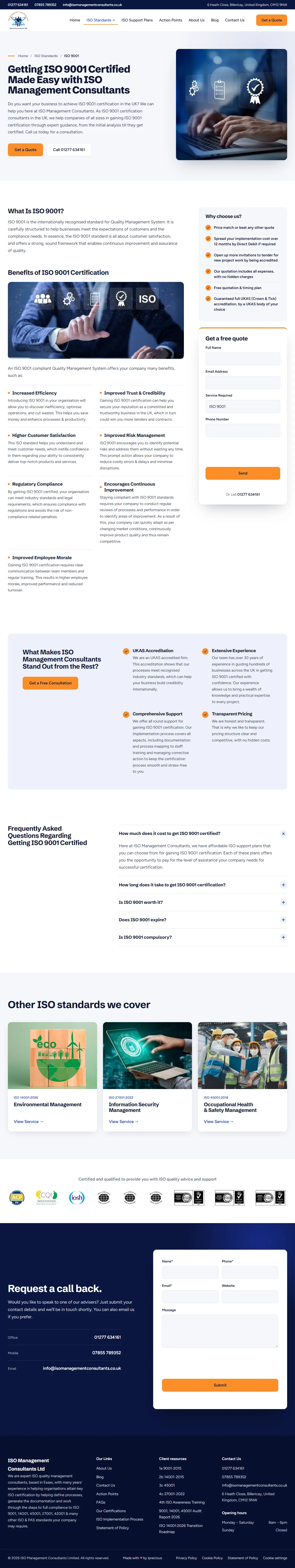 ISO 9001 page — full screenshot