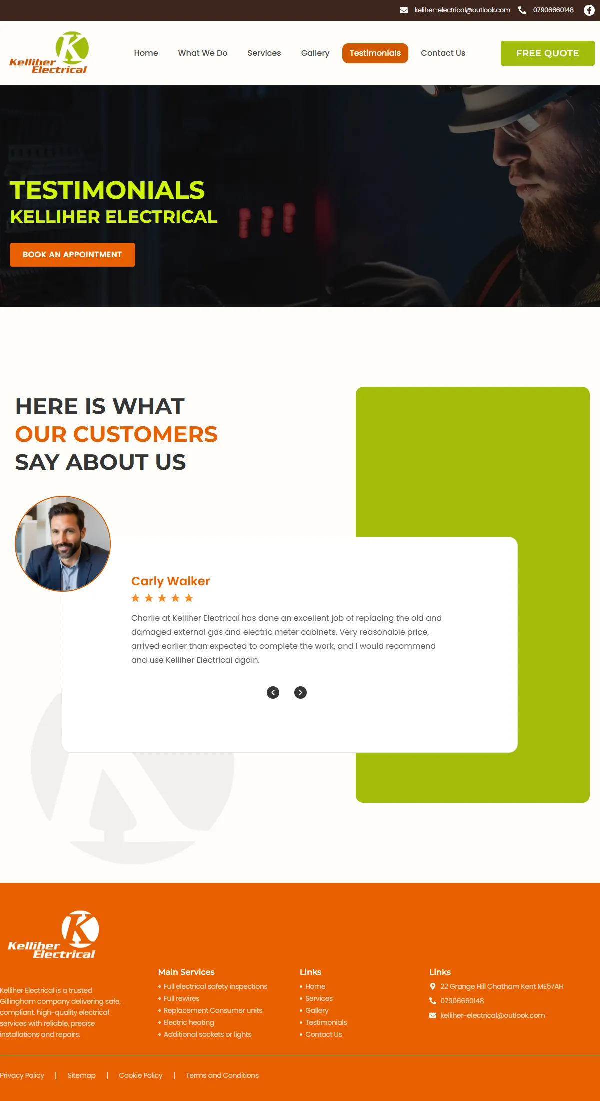 Testimonials page — full screenshot