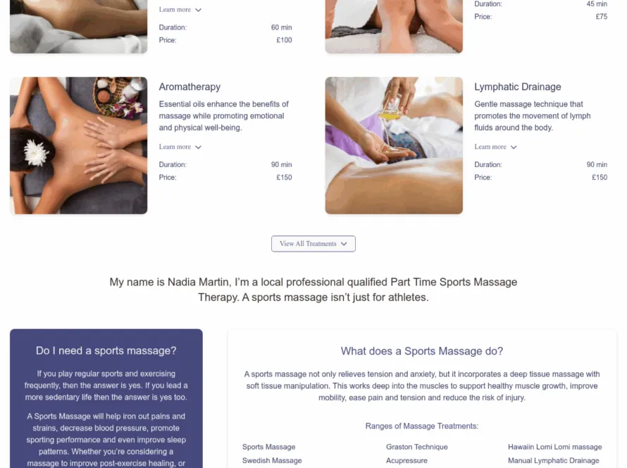 Web design for Nadia Sport Massage Therapy — Sports massage therapist