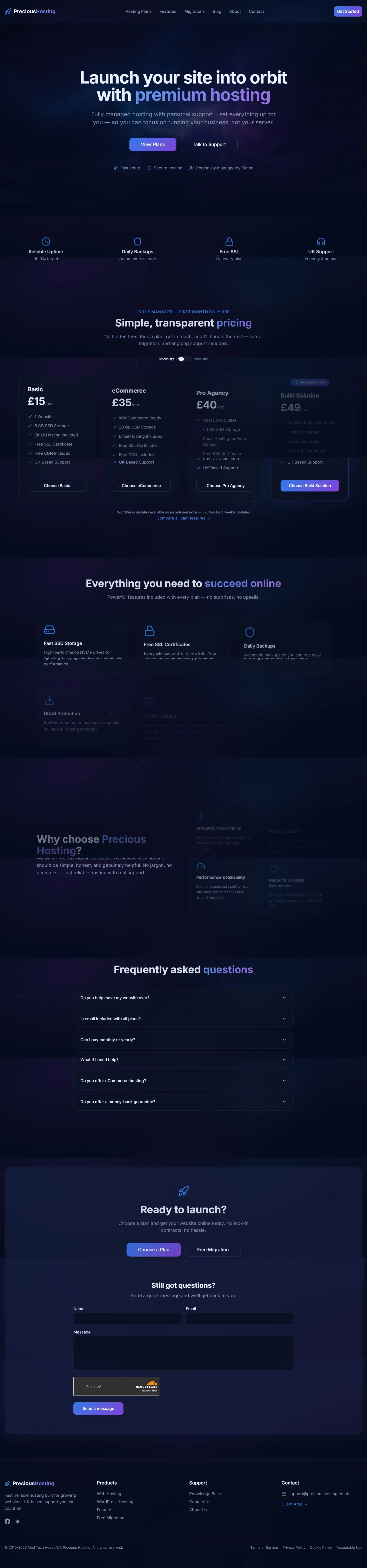 Web design for Precious Hosting — Web hosting, 2010