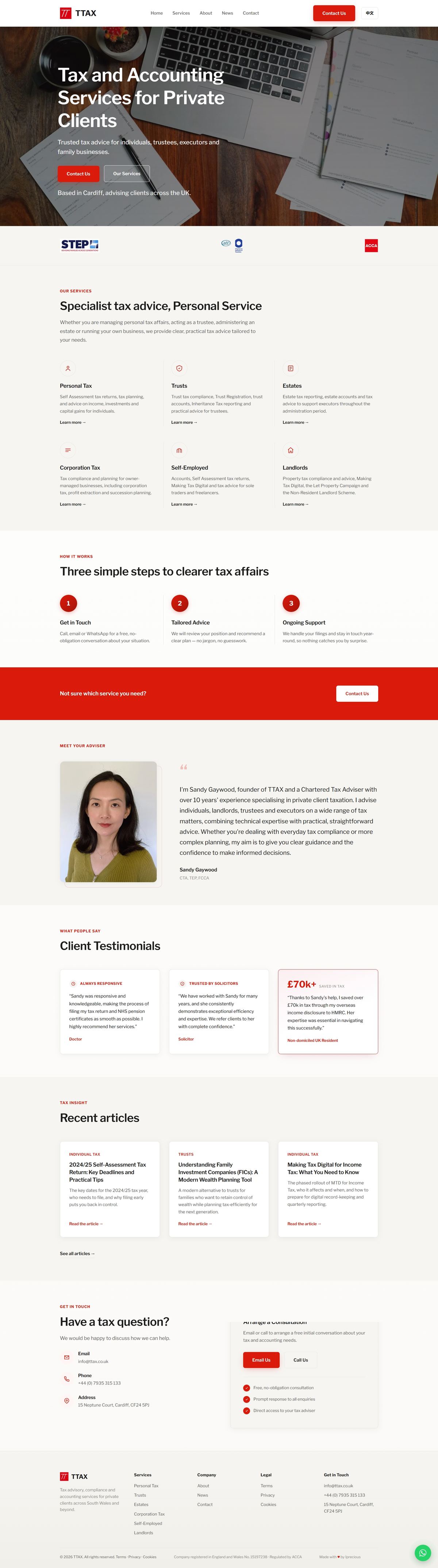 Web design for TTAX — Private-client tax adviser — Cardiff
