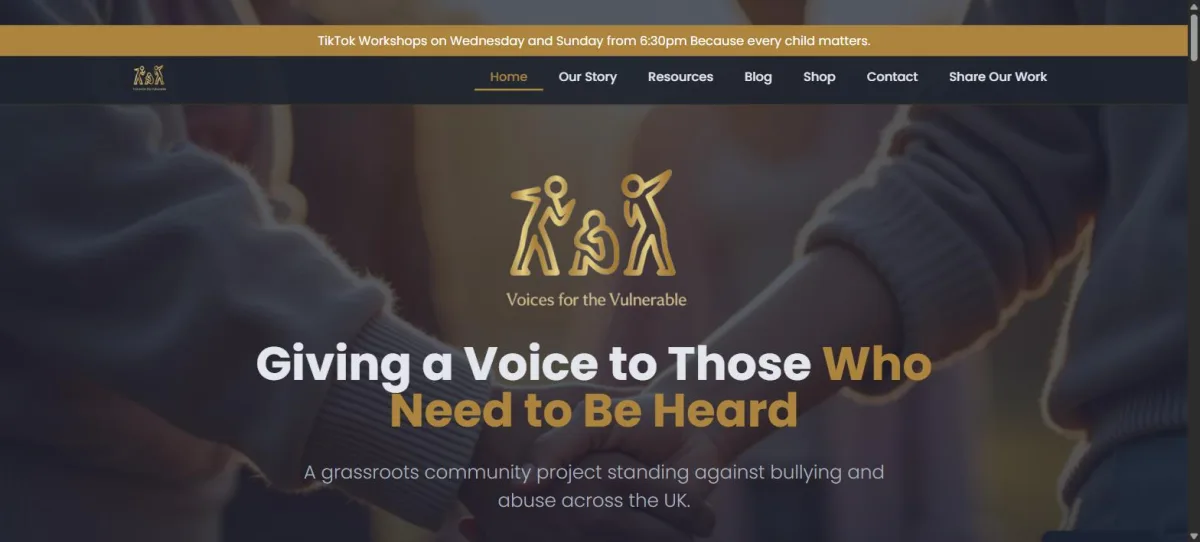 Web design for Voices for the Vulnerable — Community advocacy & family support, 2026